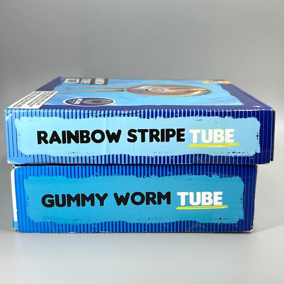 Lot of 2 Inflatable Swim TUBE Rings Gummy Worm & Rainbow Stripe Float NEW - Picture 5 of 10